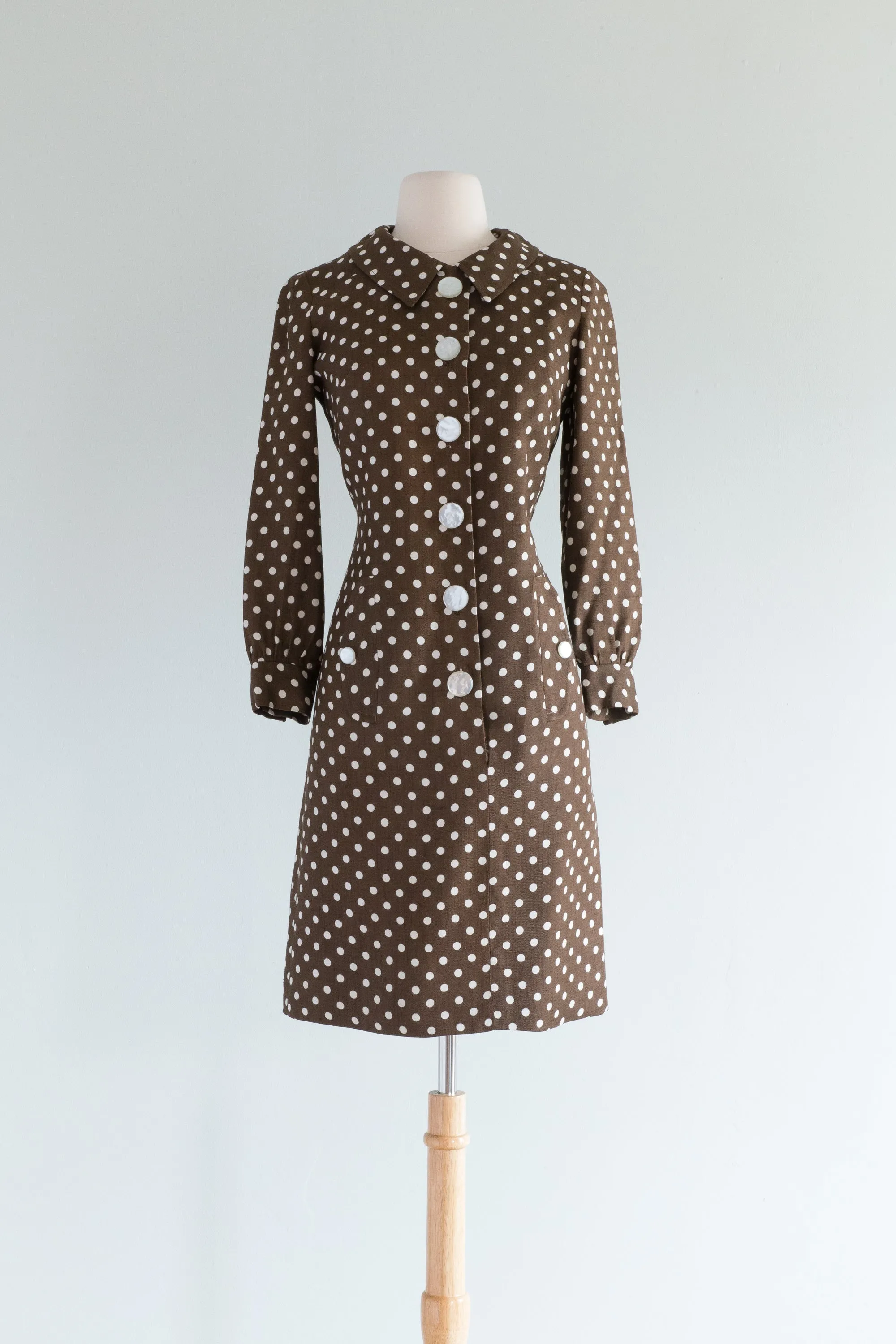 Darling 1960's MOD Polka Dot Day Dress With Pockets / Small