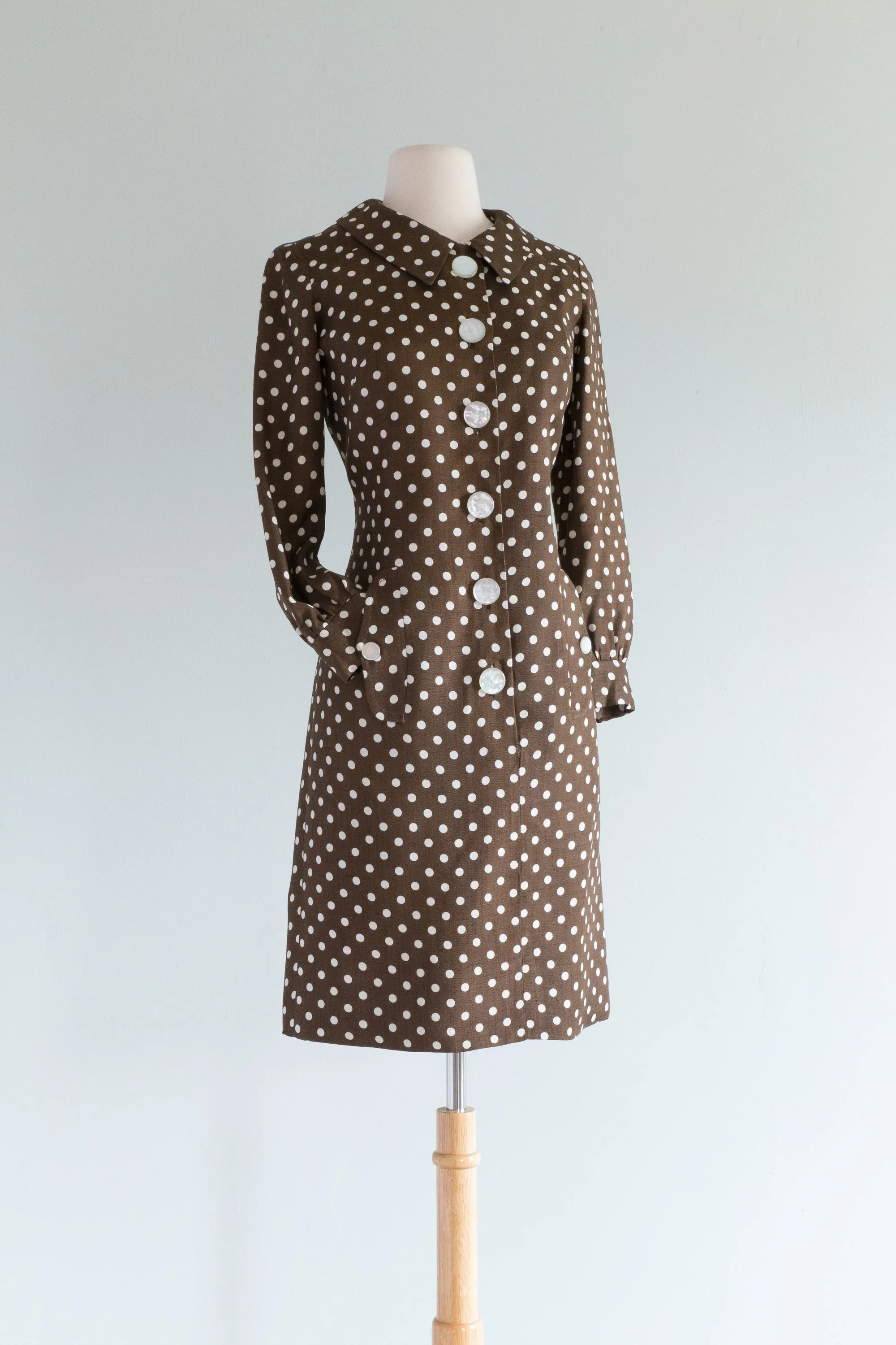 Darling 1960's MOD Polka Dot Day Dress With Pockets / Small