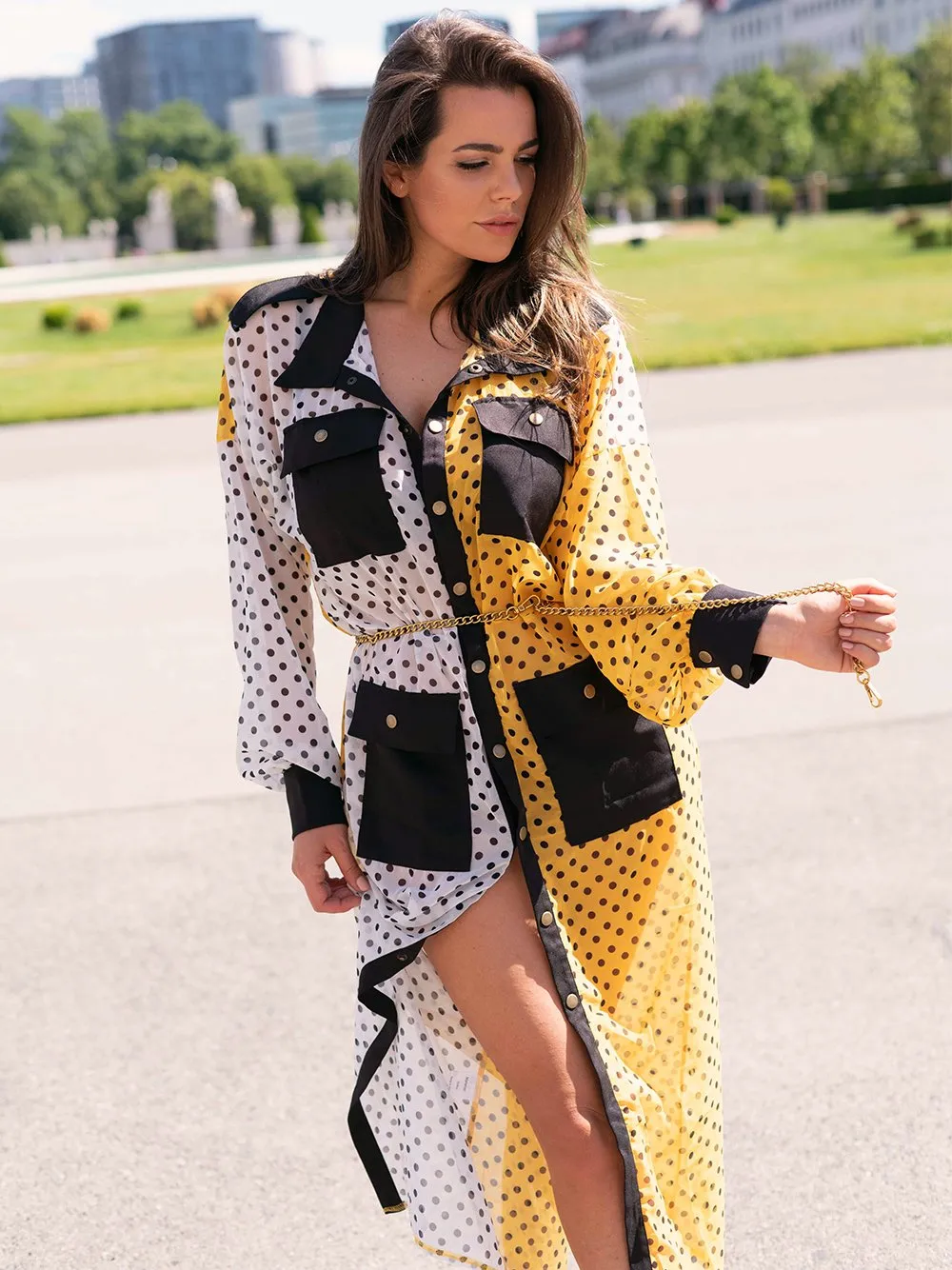 DEATTI Polka Dot Printed Kimono Dress