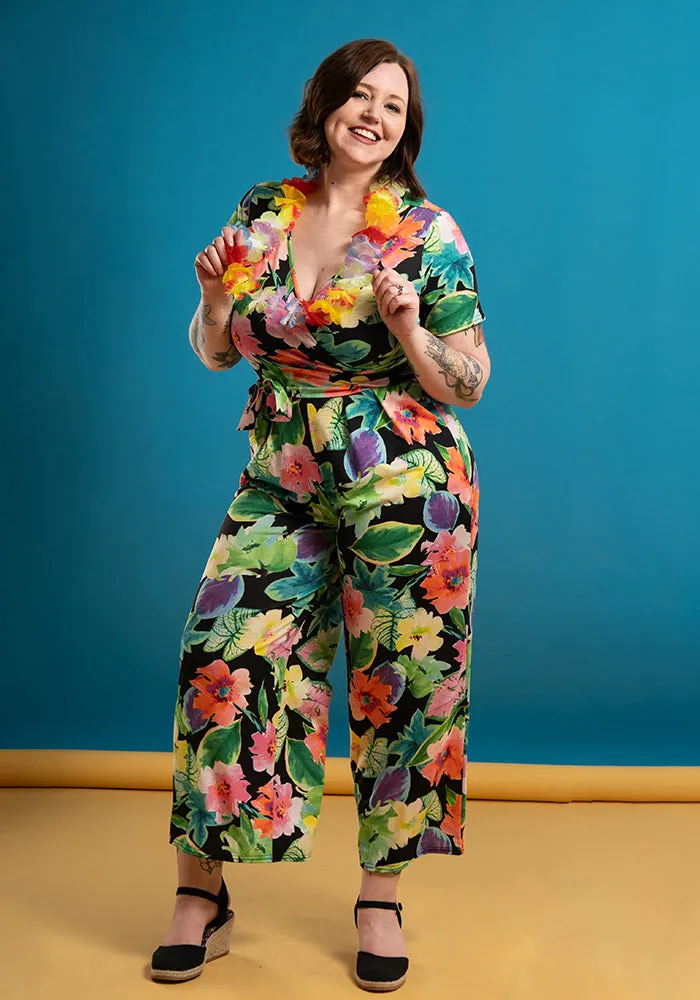 Elle Large Bright Floral Print Culotte Leg Jumpsuit