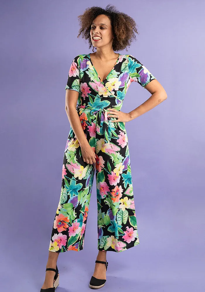 Elle Large Bright Floral Print Culotte Leg Jumpsuit