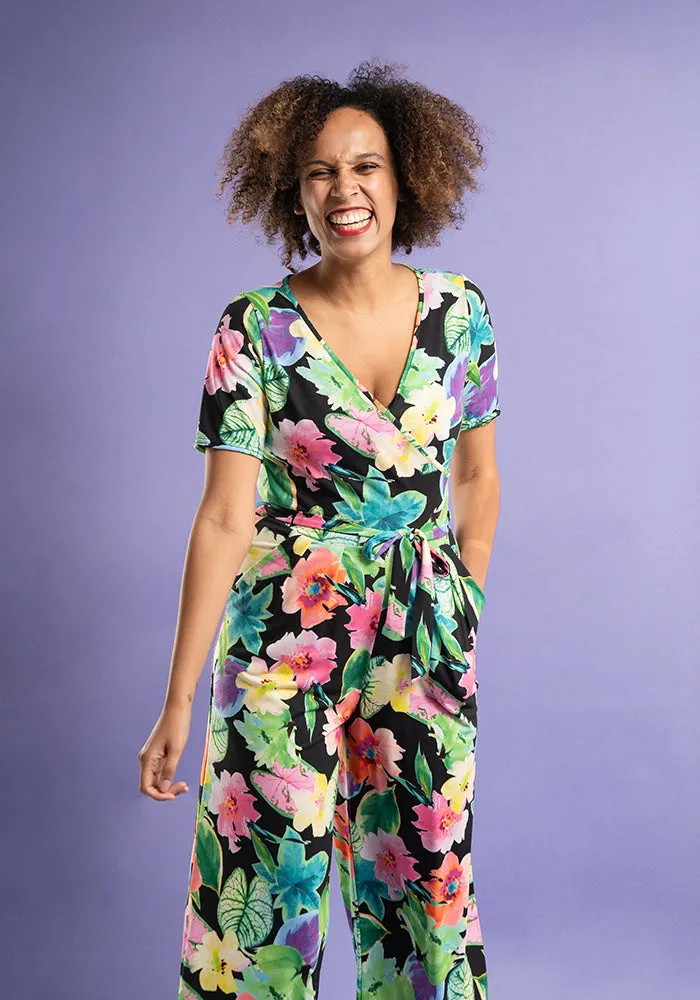 Elle Large Bright Floral Print Culotte Leg Jumpsuit