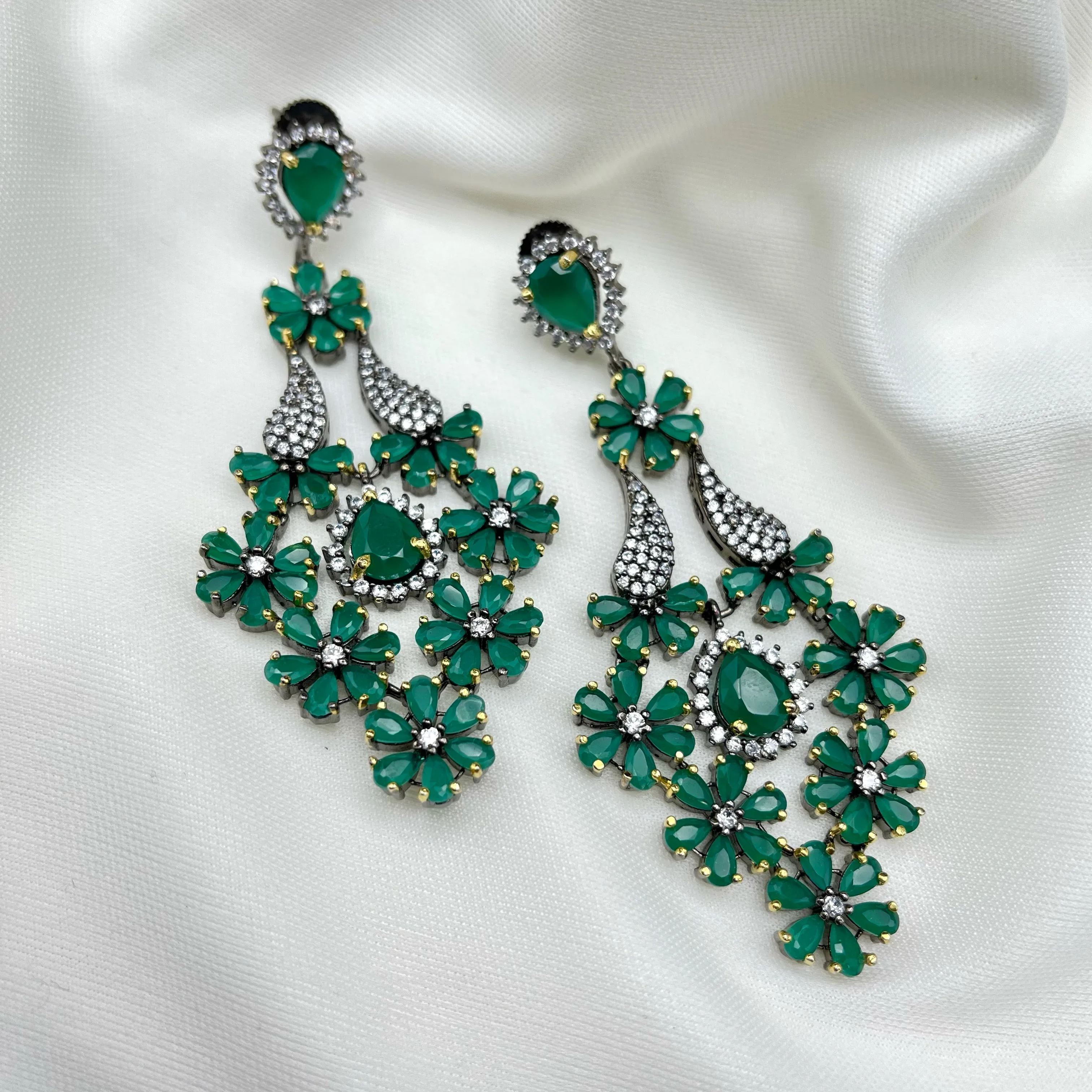 Emerald Green Victorian AD Zircon Earring