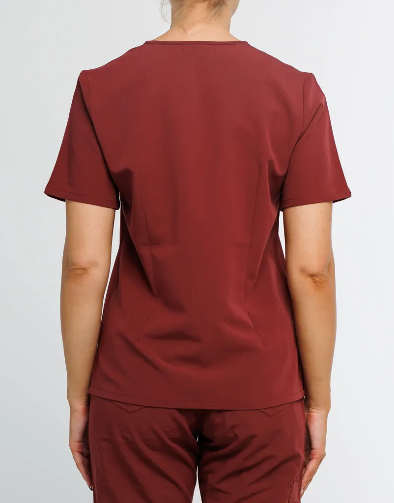 Essential One Pocket V Neck Scrub Top - Bordeaux Red