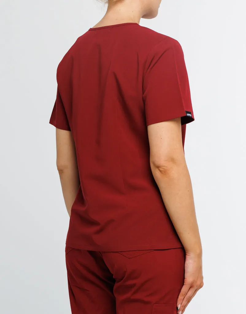 Essential One Pocket V Neck Scrub Top - Syrah Red