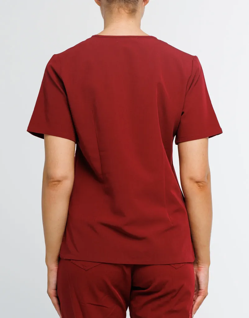 Essential One Pocket V Neck Scrub Top - Syrah Red