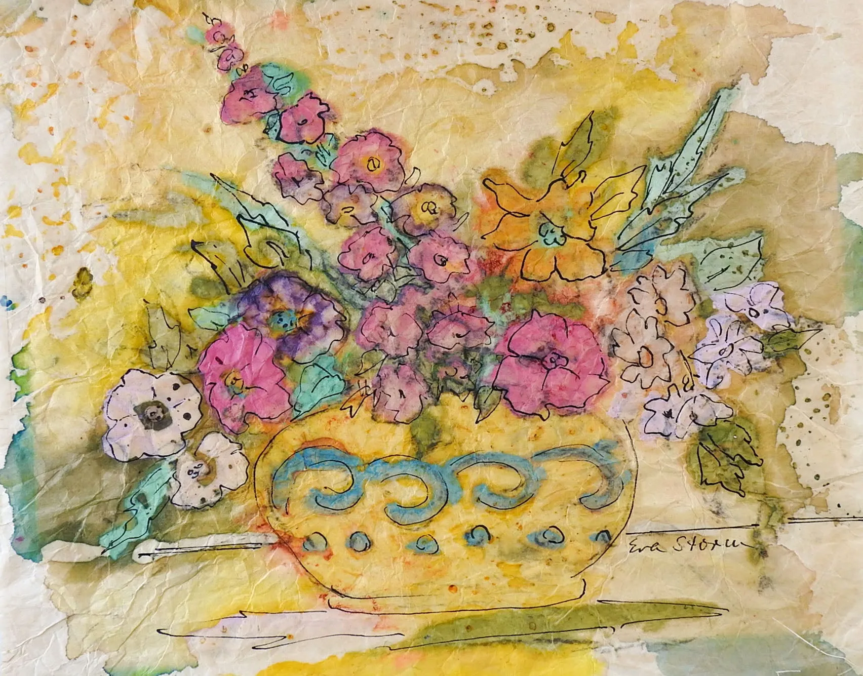 Eva Storm Mixed Media Floral Still Life Painting