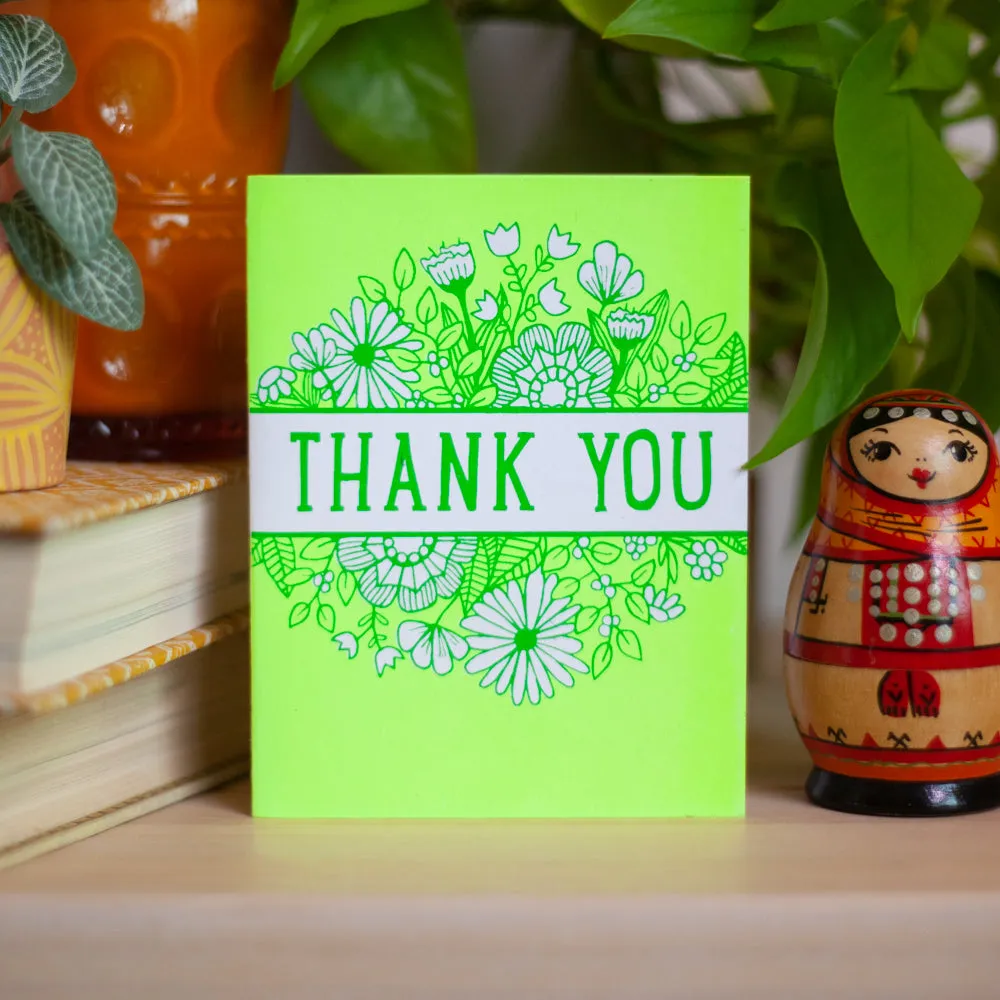 floral thank you card, neon thank you card, colorful thank you card for wedding, thank you card for friend