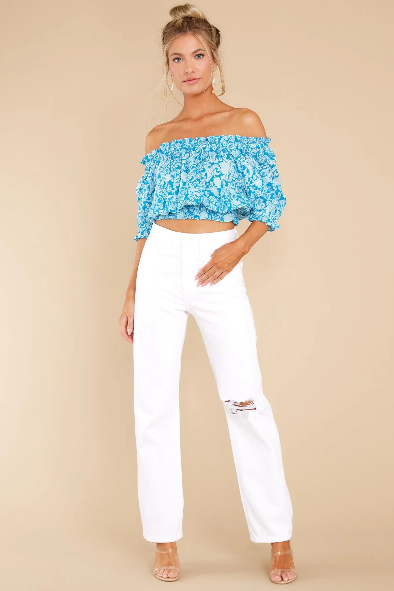 Gia Mini Garden Floral Aqua Top