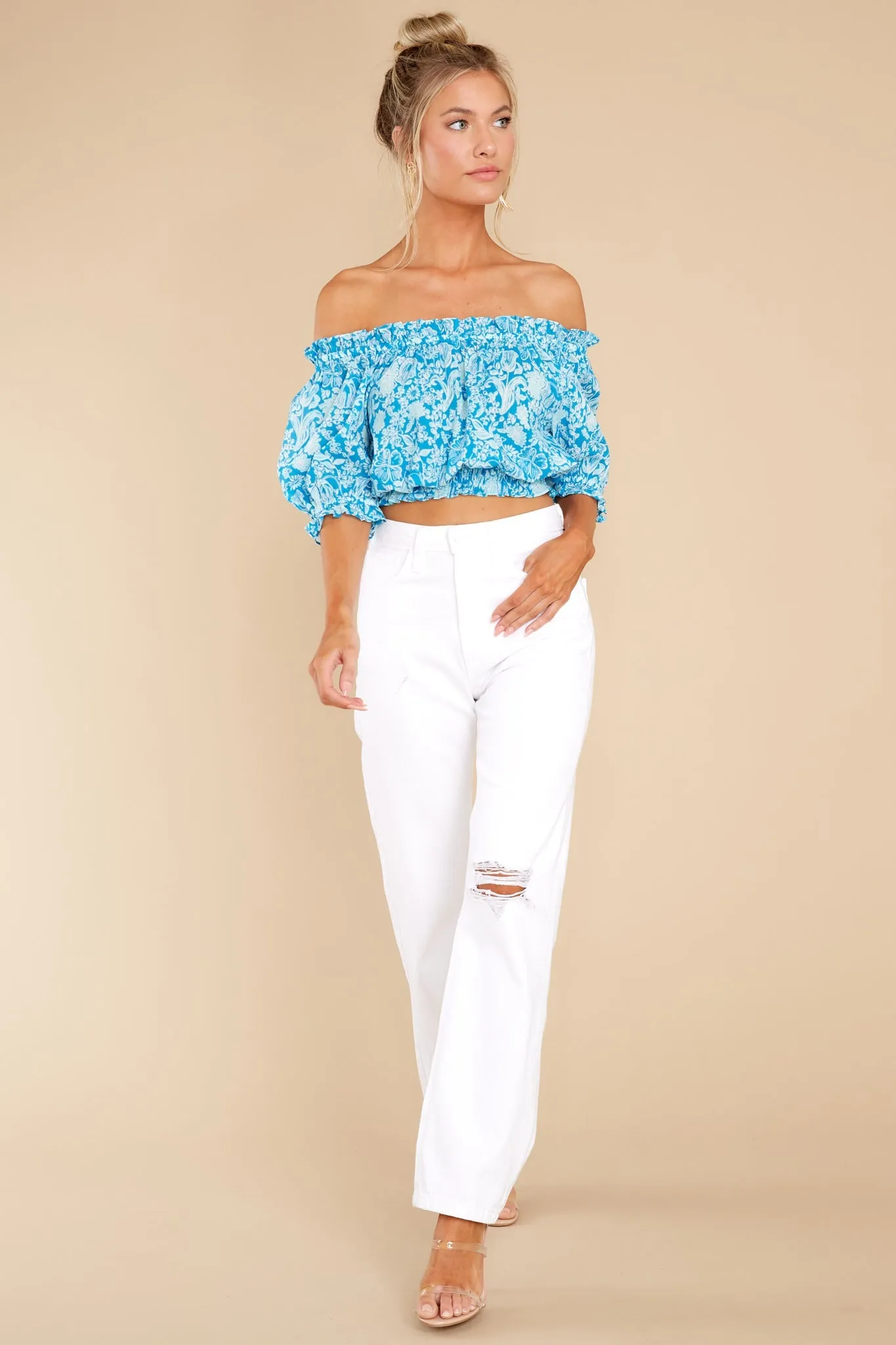 Gia Mini Garden Floral Aqua Top