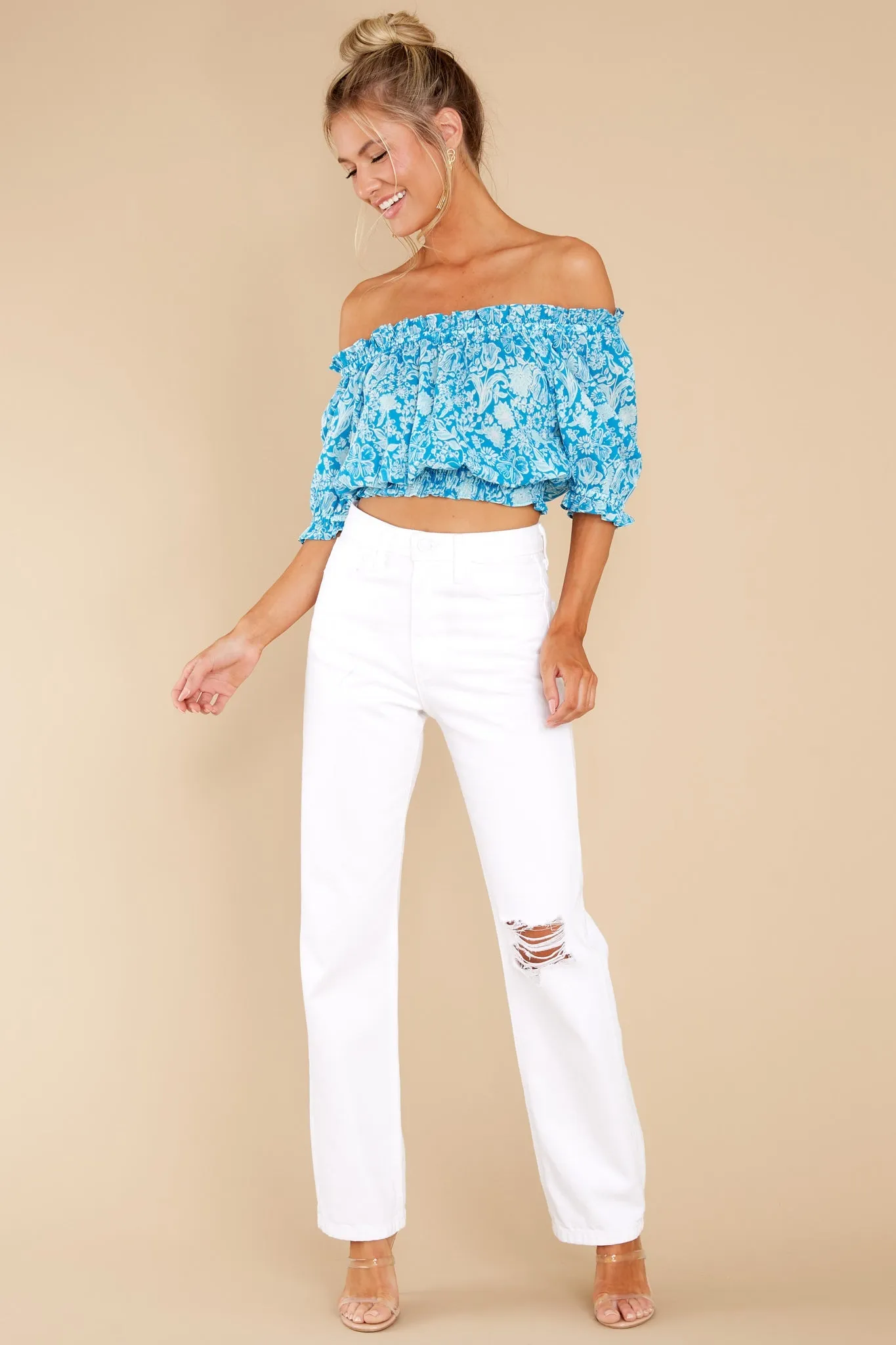 Gia Mini Garden Floral Aqua Top