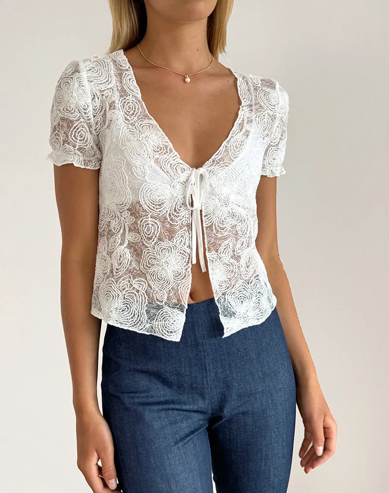 Hillary Tie Top in Textured Floral White