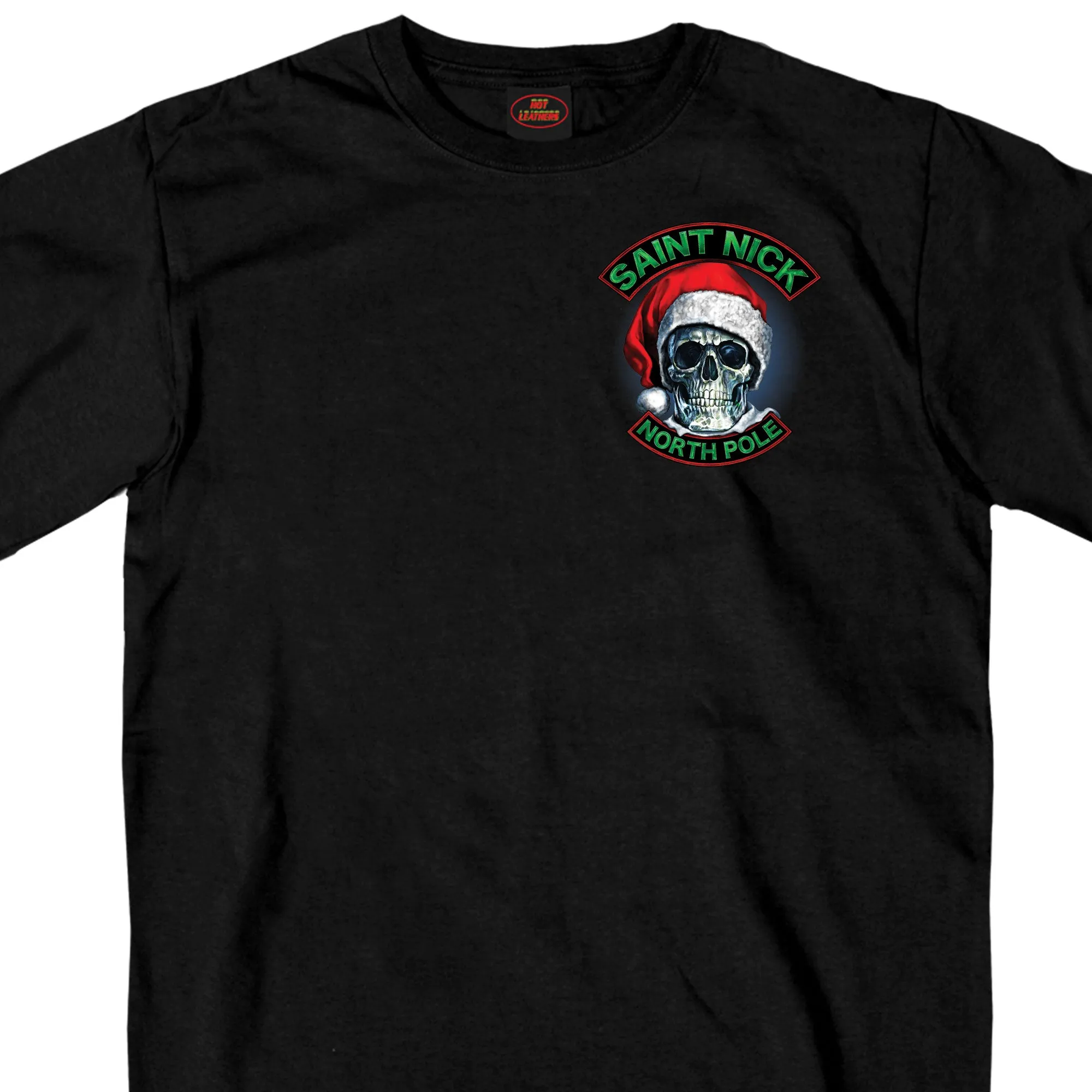 Hot Leathers GMD1329 Men's Saint Nick Skull Christmas Black T-Shirt