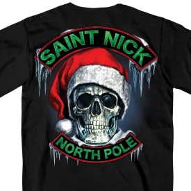 Hot Leathers GMD1329 Men's Saint Nick Skull Christmas Black T-Shirt