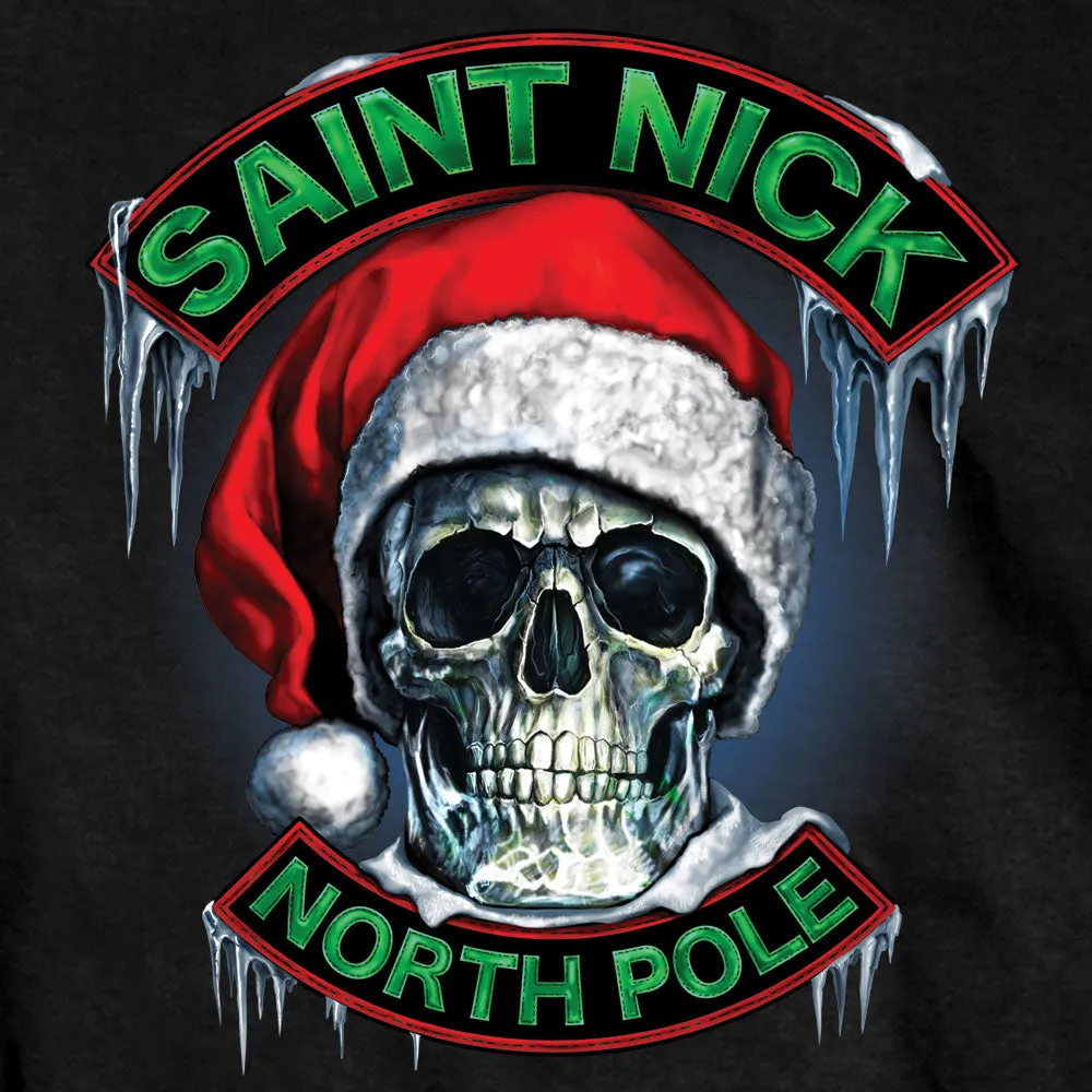 Hot Leathers GMD1329 Men's Saint Nick Skull Christmas Black T-Shirt