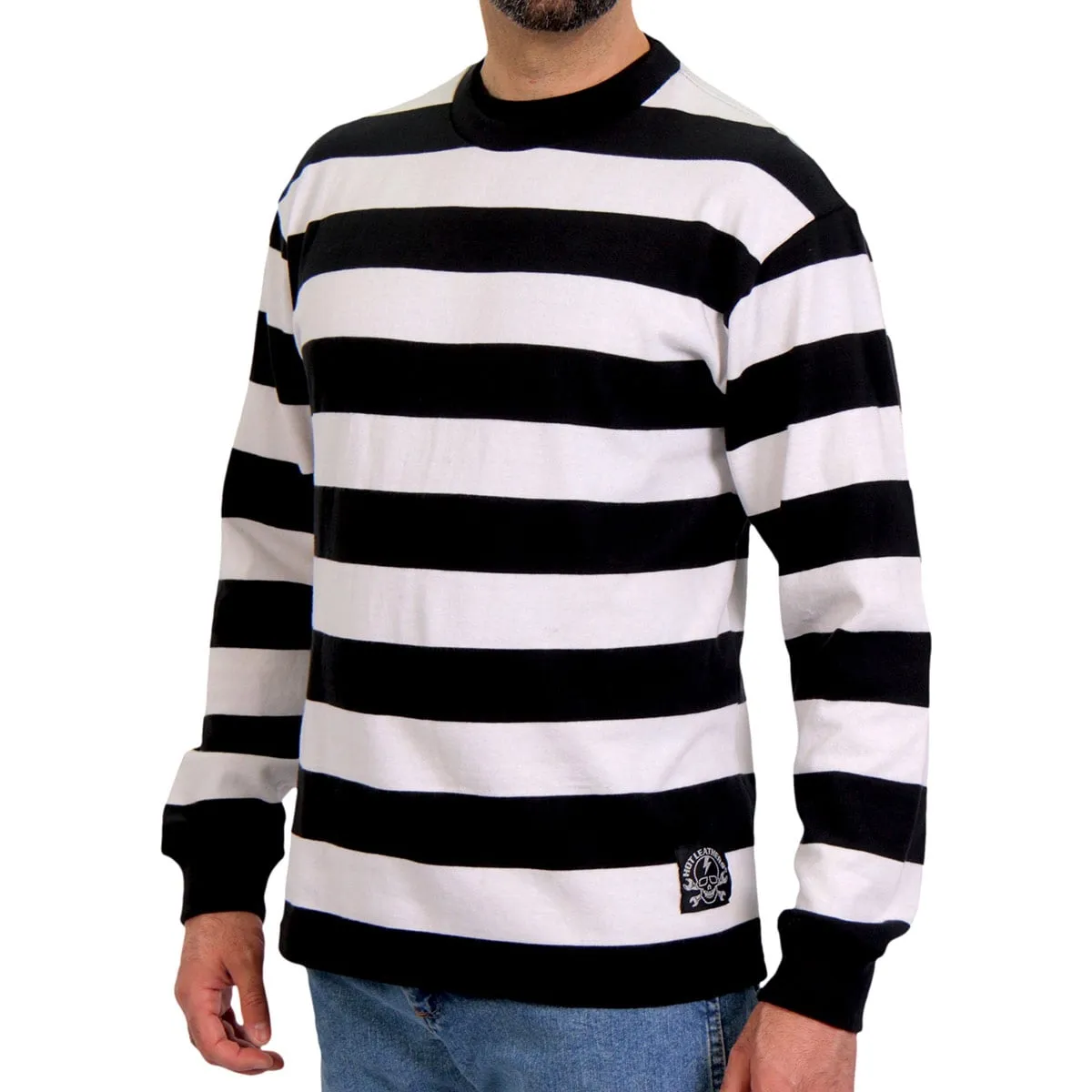 Hot Leathers GMS6001 Men's Black and White Striped Long Sleeve Shirt