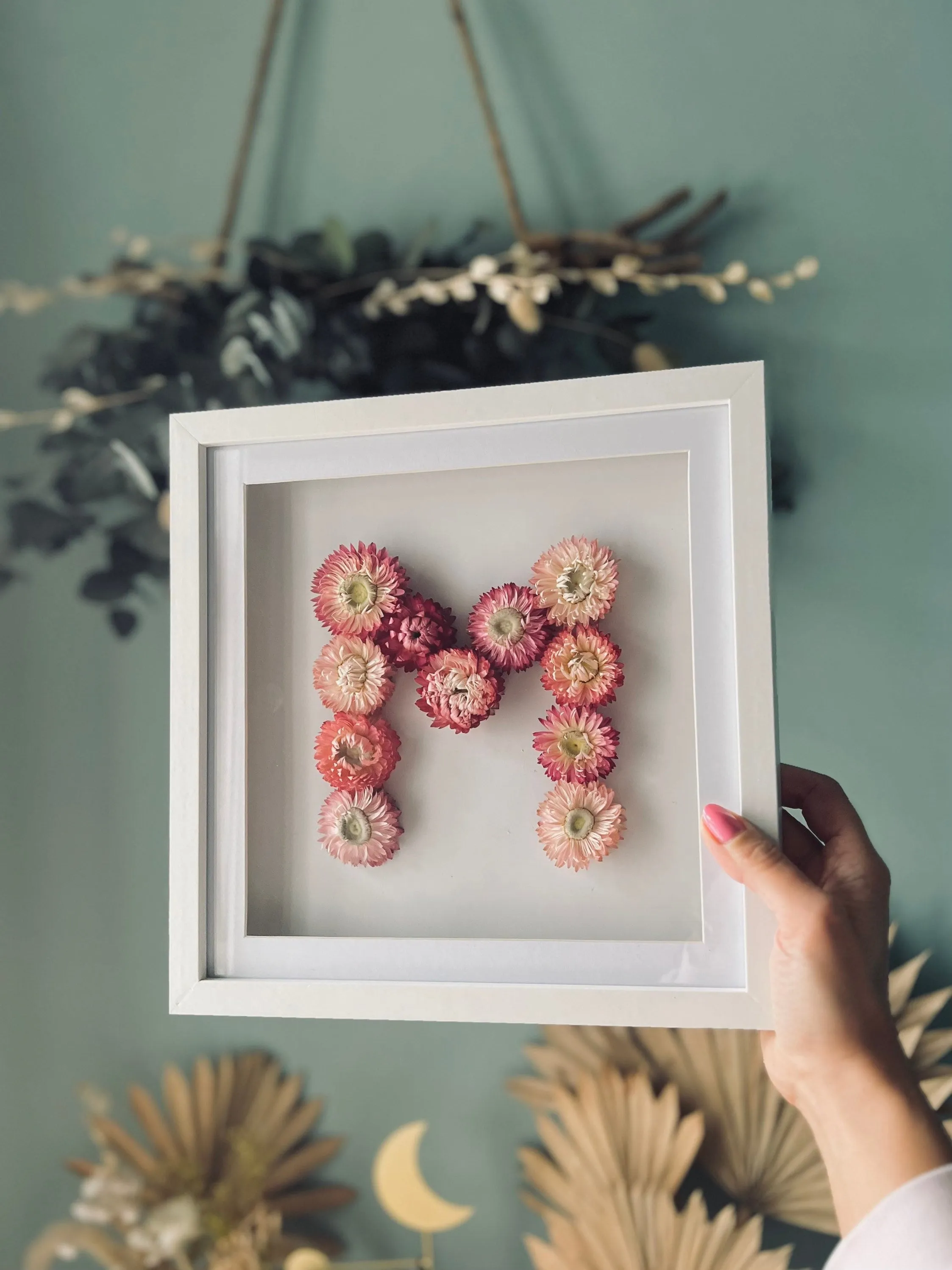 Initial Letter Floral Framed Wall Decor, Dried Flower Framed Box Decoration, Personalised Initial Letter Birthday Baby Shower Gift Pastels