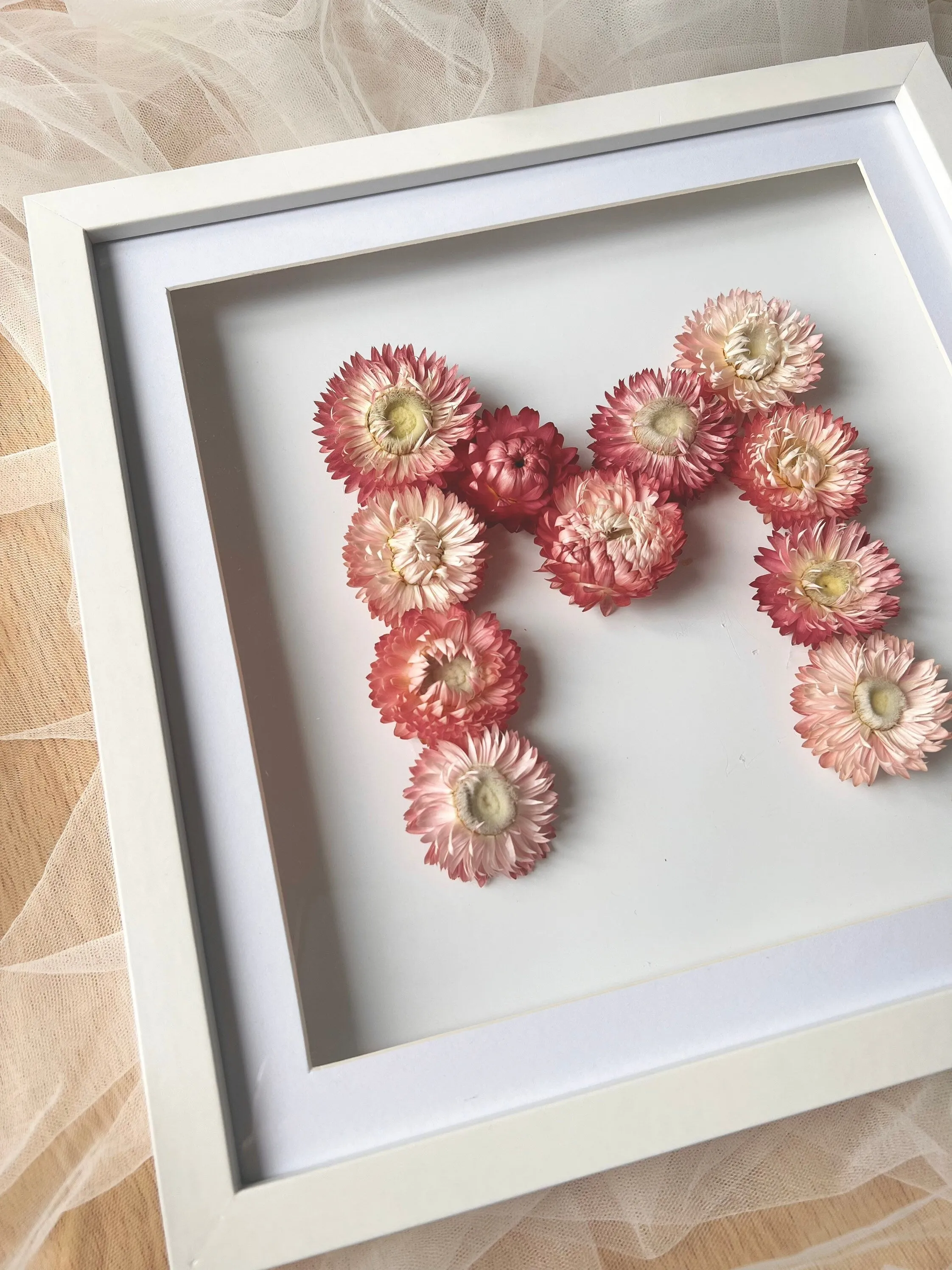 Initial Letter Floral Framed Wall Decor, Dried Flower Framed Box Decoration, Personalised Initial Letter Birthday Baby Shower Gift Pastels