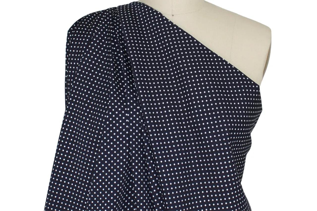 Japanese Mini Polka Dot Cotton Sateen - White on Navy