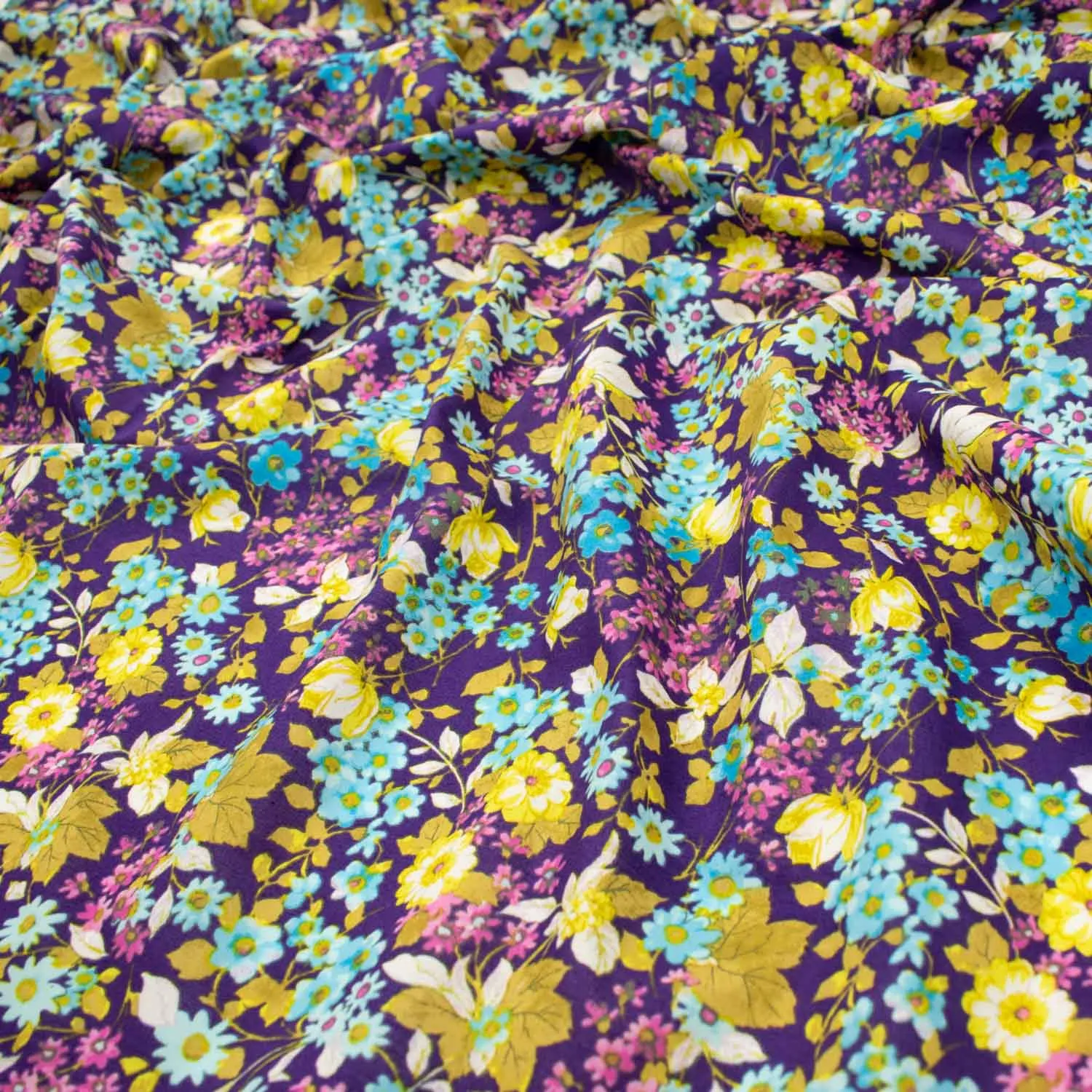 Japanese Pure Cotton Lawn Prints Design-188 Multicolour Floral Bloom on Purple