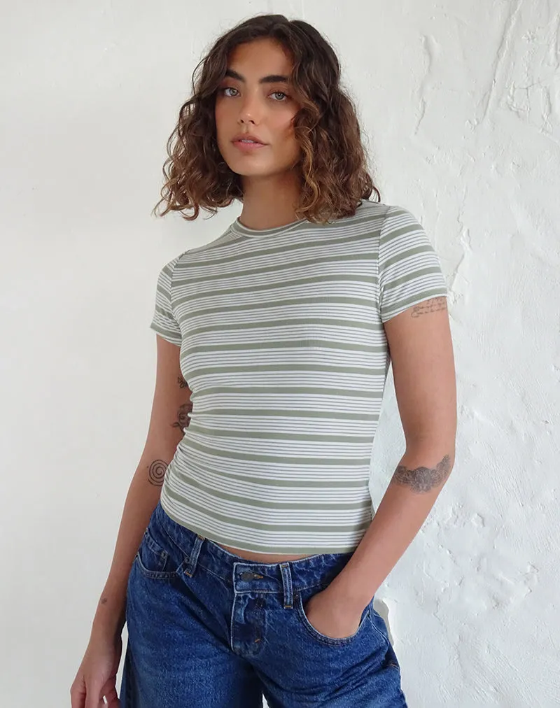 Kenichi Top in Stripe Sage Green Jersey