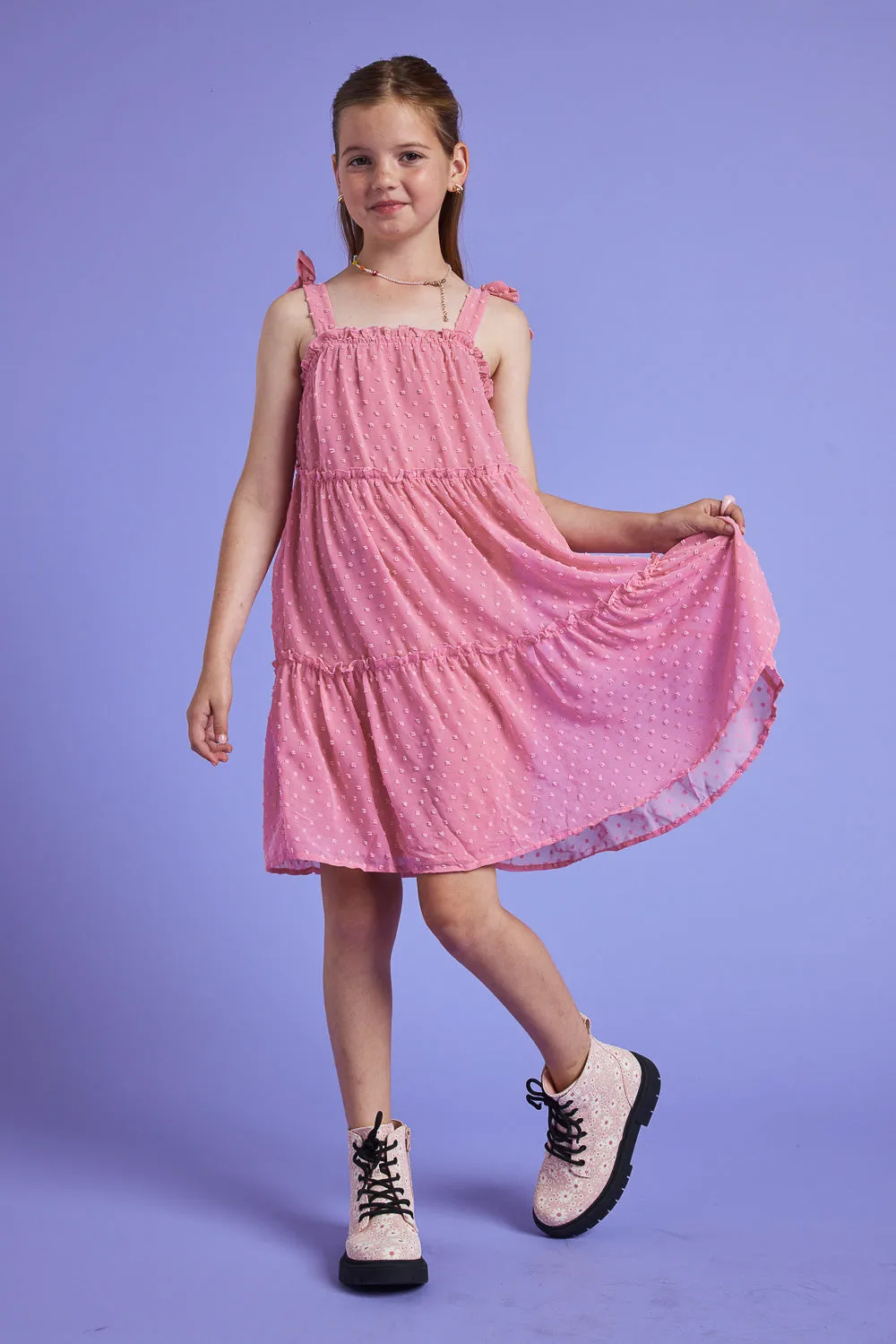 Kids Blush Tie Shoulder Clip Dot Dress