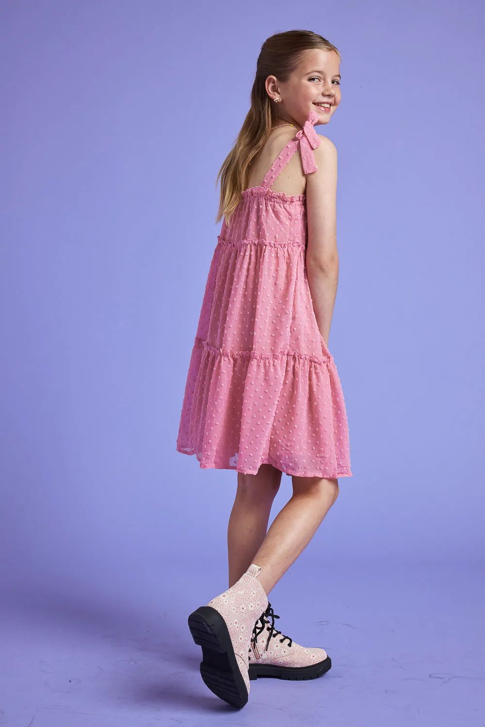 Kids Blush Tie Shoulder Clip Dot Dress