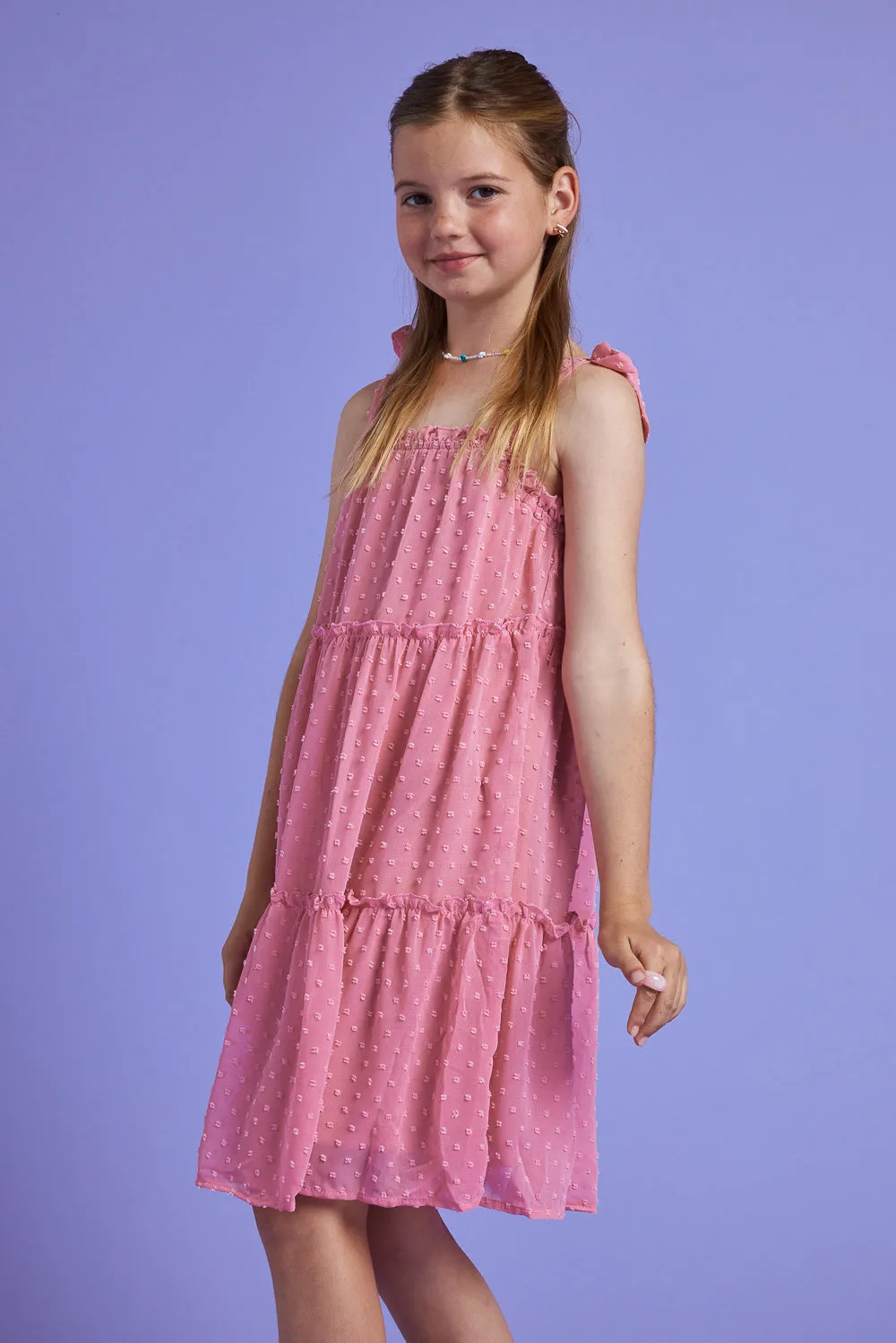 Kids Blush Tie Shoulder Clip Dot Dress