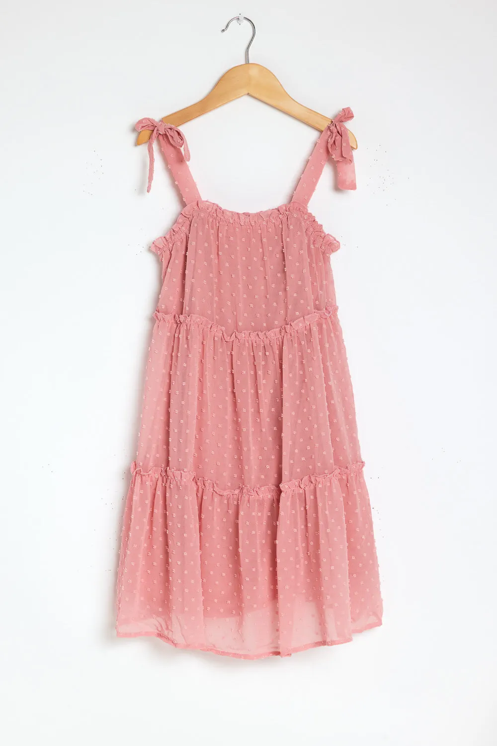 Kids Blush Tie Shoulder Clip Dot Dress