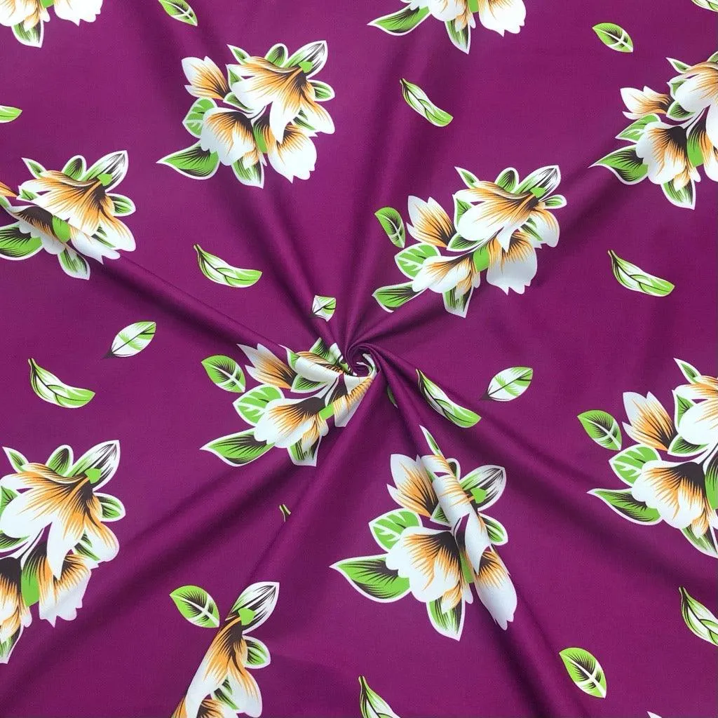 Large Falling Flowers and Leaves Cotton-Touch Polyester Fabric