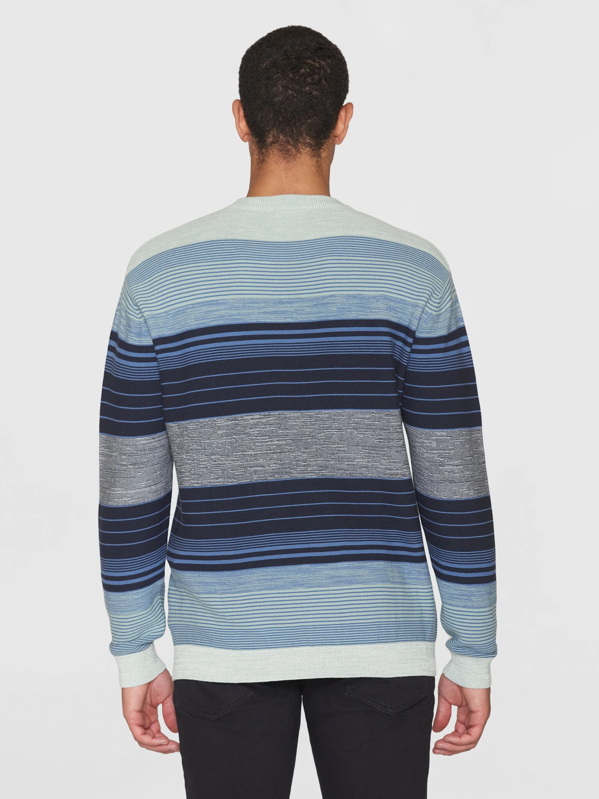 Loose striped multicolored crew neck - GOTS/Vegan - Blue stripe