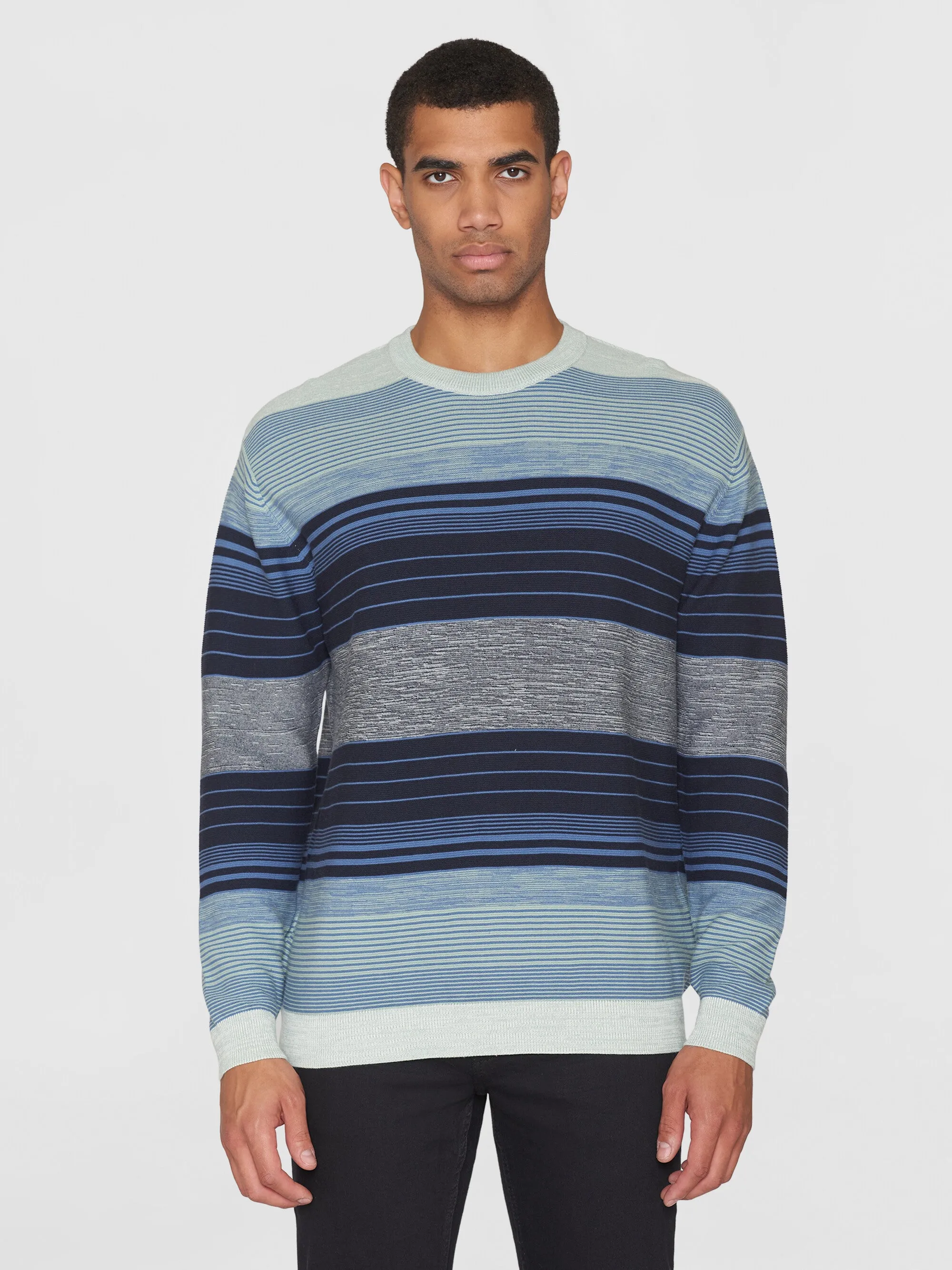 Loose striped multicolored crew neck - GOTS/Vegan - Blue stripe