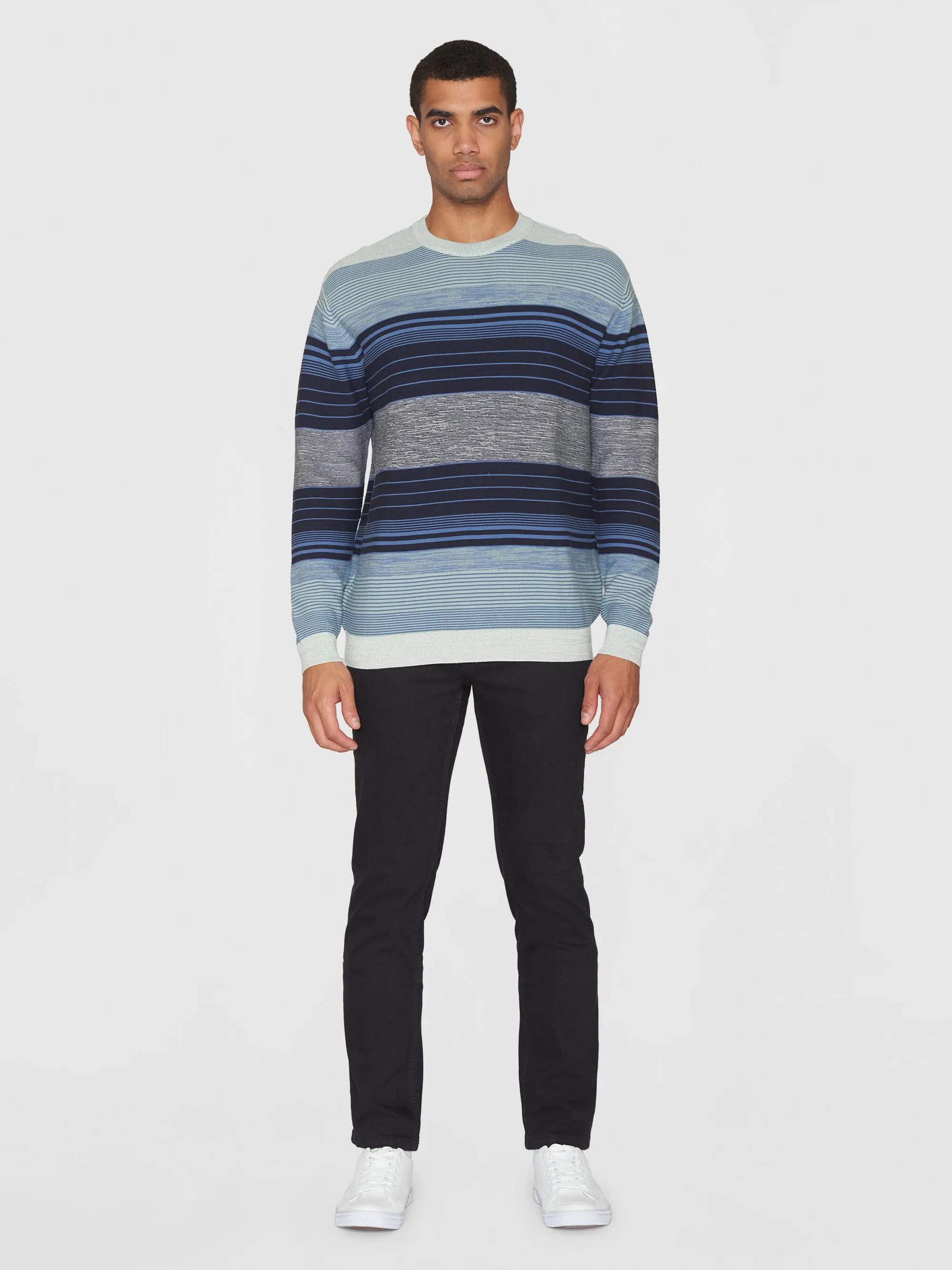 Loose striped multicolored crew neck - GOTS/Vegan - Blue stripe