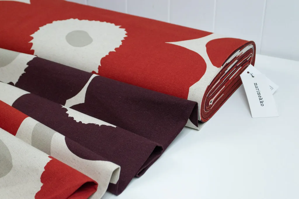 Marimekko - Unikko - Unbleached Linen - Red and Purple