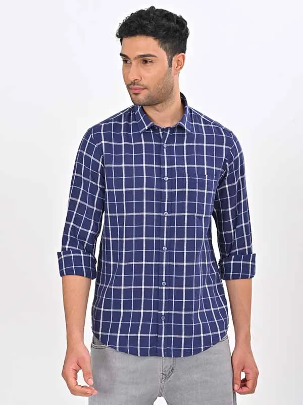 Men Checked Full Sleeve Linen Blend Shirt