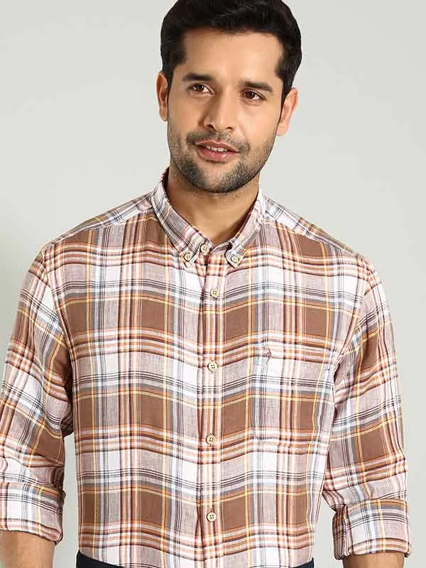 Men Checked Full Sleeve Linen Shirt