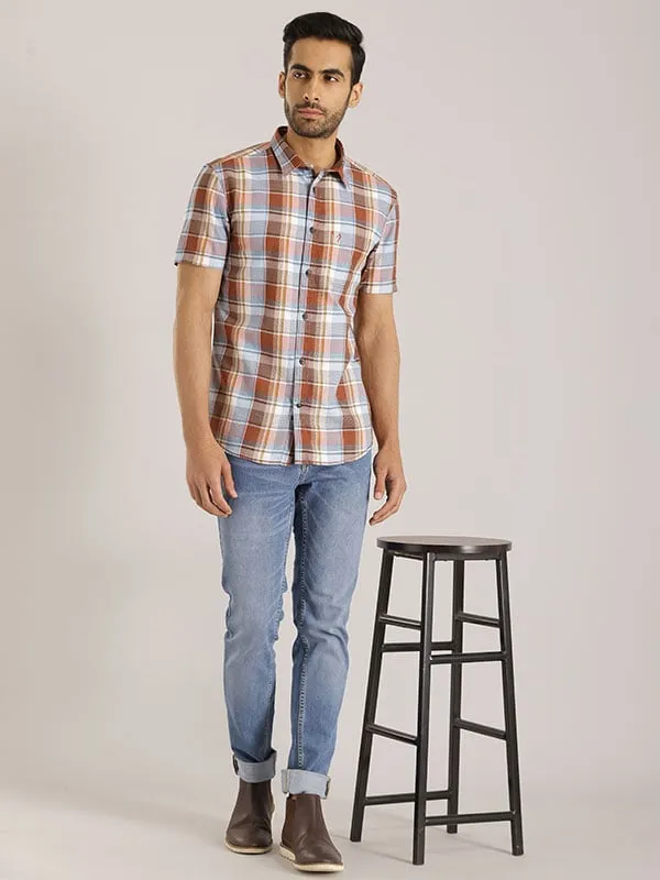 Men Checked Half Sleeve Cotton Shirt