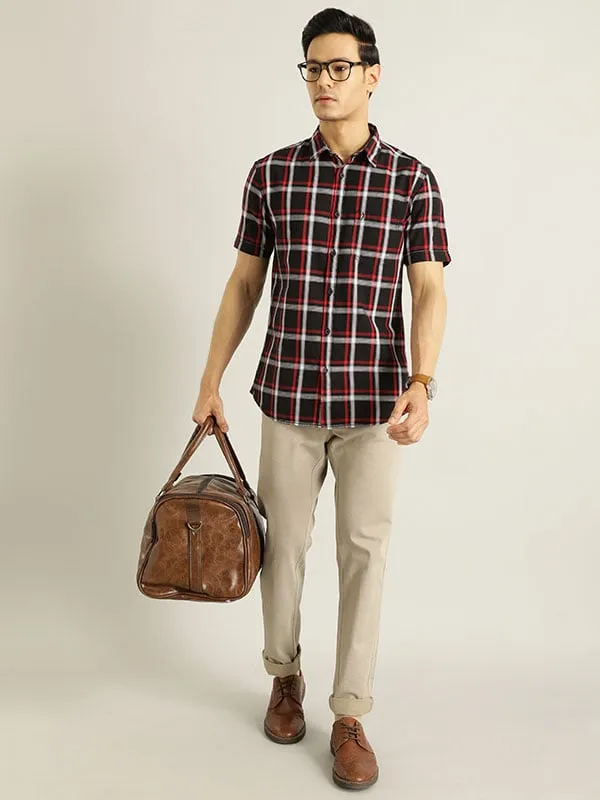 Men Checked Half Sleeve Cotton Shirt