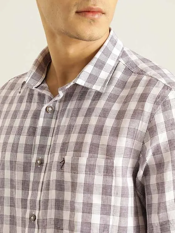 Men Checked Half Sleeve Linen Blend Shirt