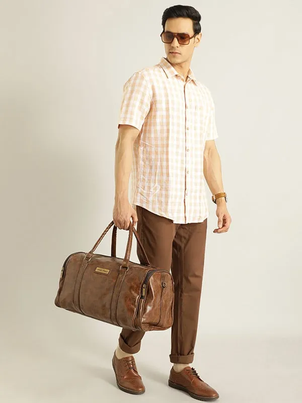 Men Checked Half Sleeve Linen Blend Shirt