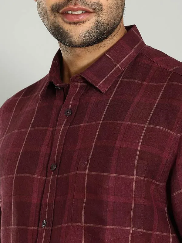 Men Checked Half Sleeve Linen Shirt