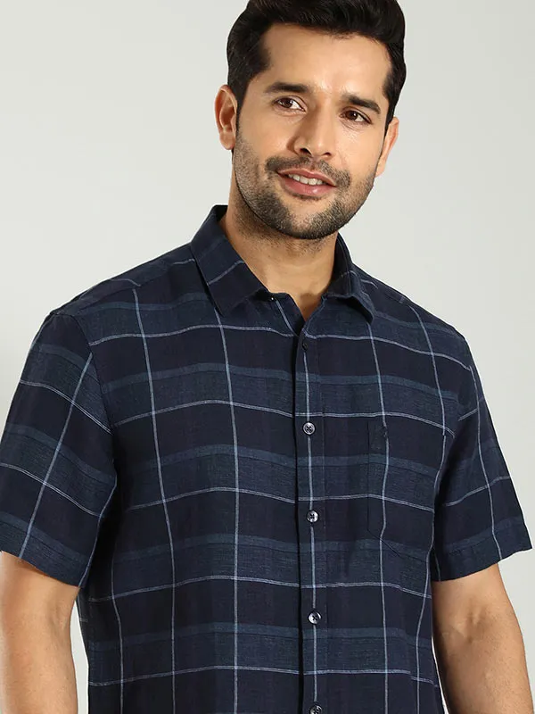 Men Checked Half Sleeve Linen Shirt