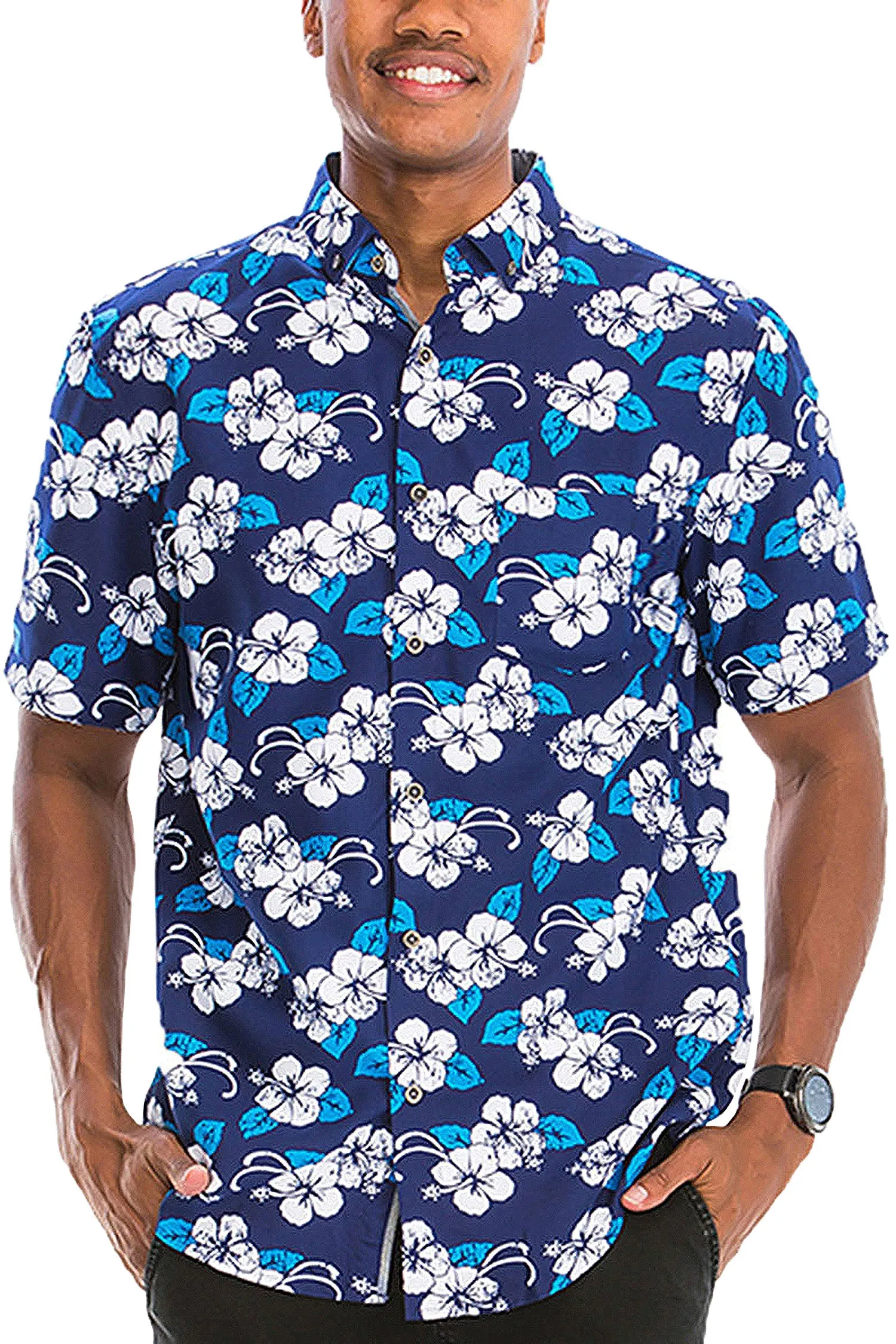 Men's Floral Print Button Down Short Sleeve Shirts