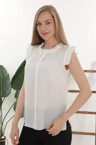 Mock Neck Elegant Blouse Top for Women Summer Dressy Casual Chiffon Top for Women