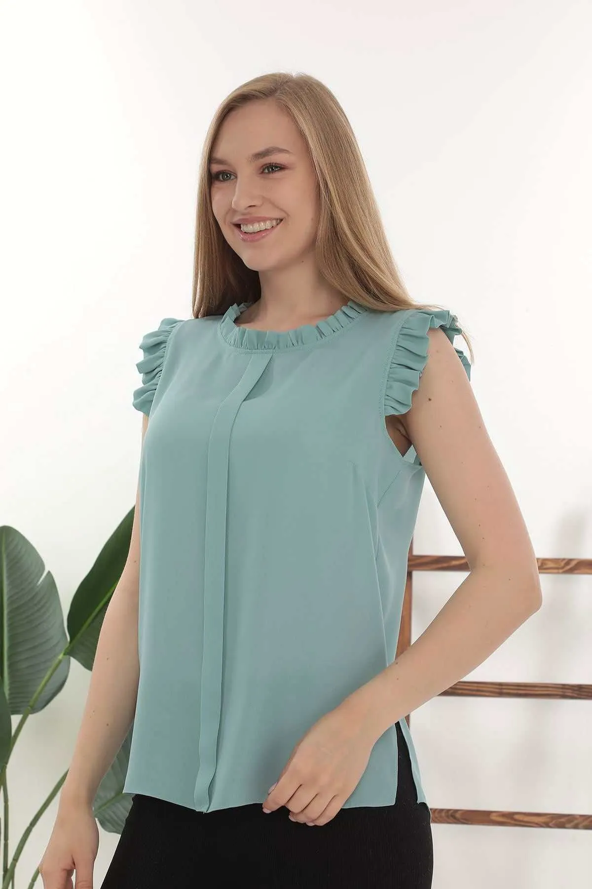 Mock Neck Elegant Blouse Top for Women Summer Dressy Casual Chiffon Top for Women