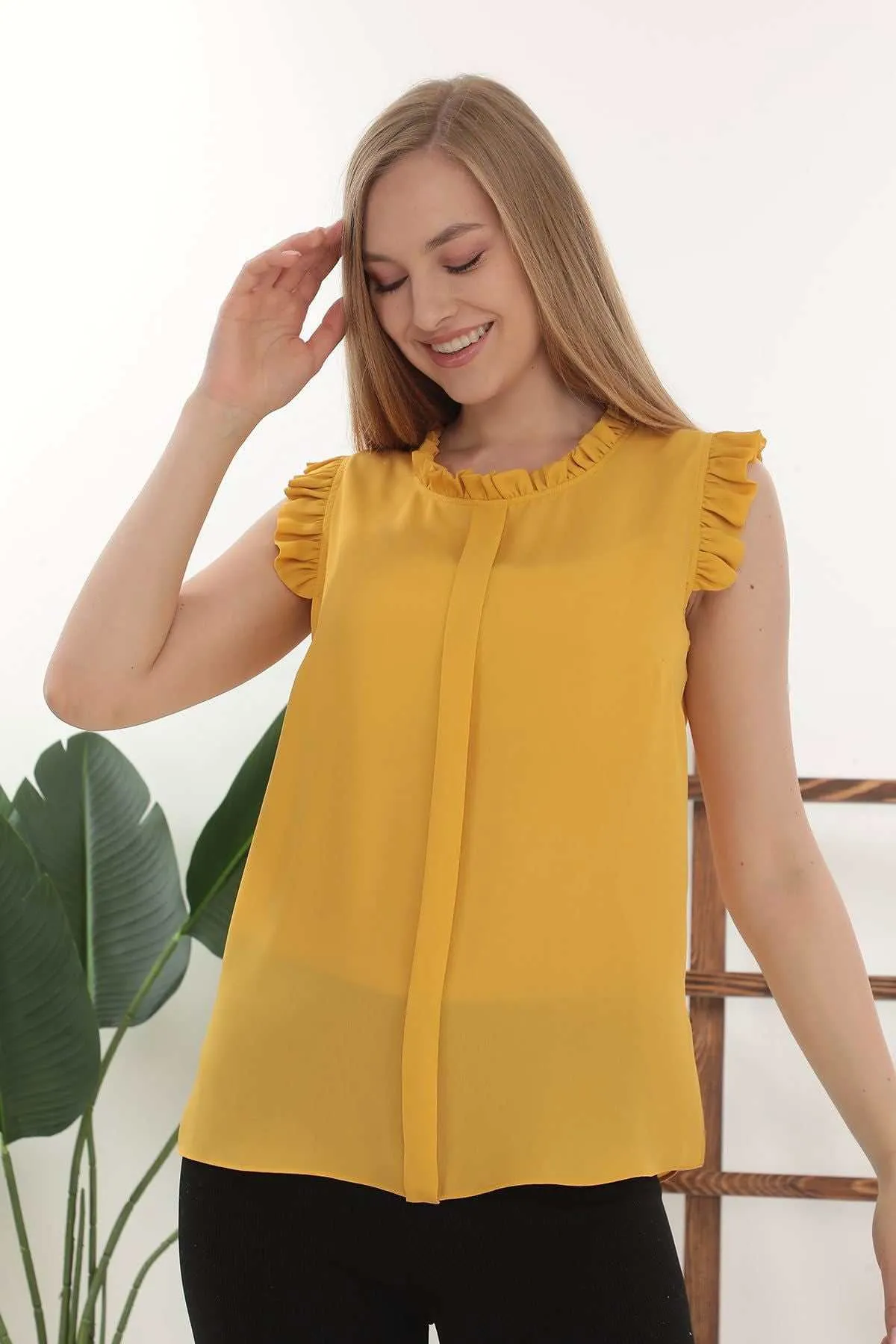 Mock Neck Elegant Blouse Top for Women Summer Dressy Casual Chiffon Top for Women