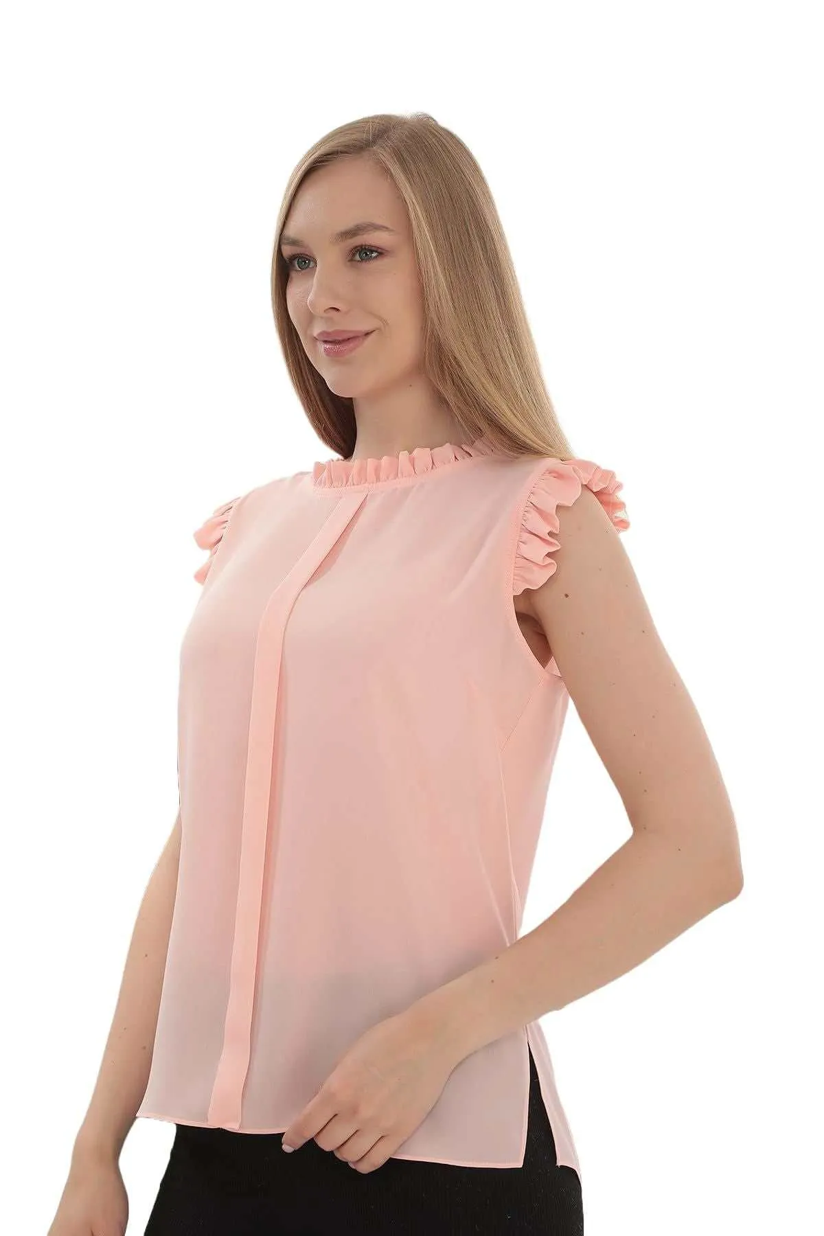 Mock Neck Elegant Blouse Top for Women Summer Dressy Casual Chiffon Top for Women