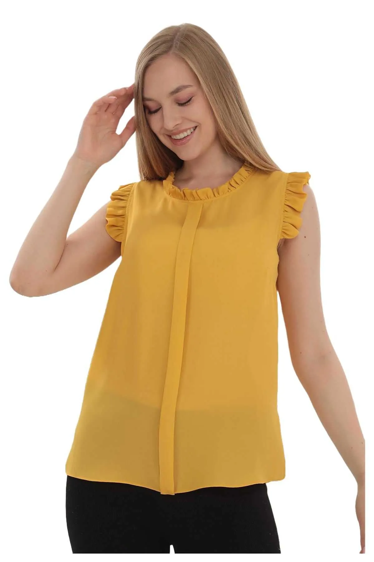 Mock Neck Elegant Blouse Top for Women Summer Dressy Casual Chiffon Top for Women