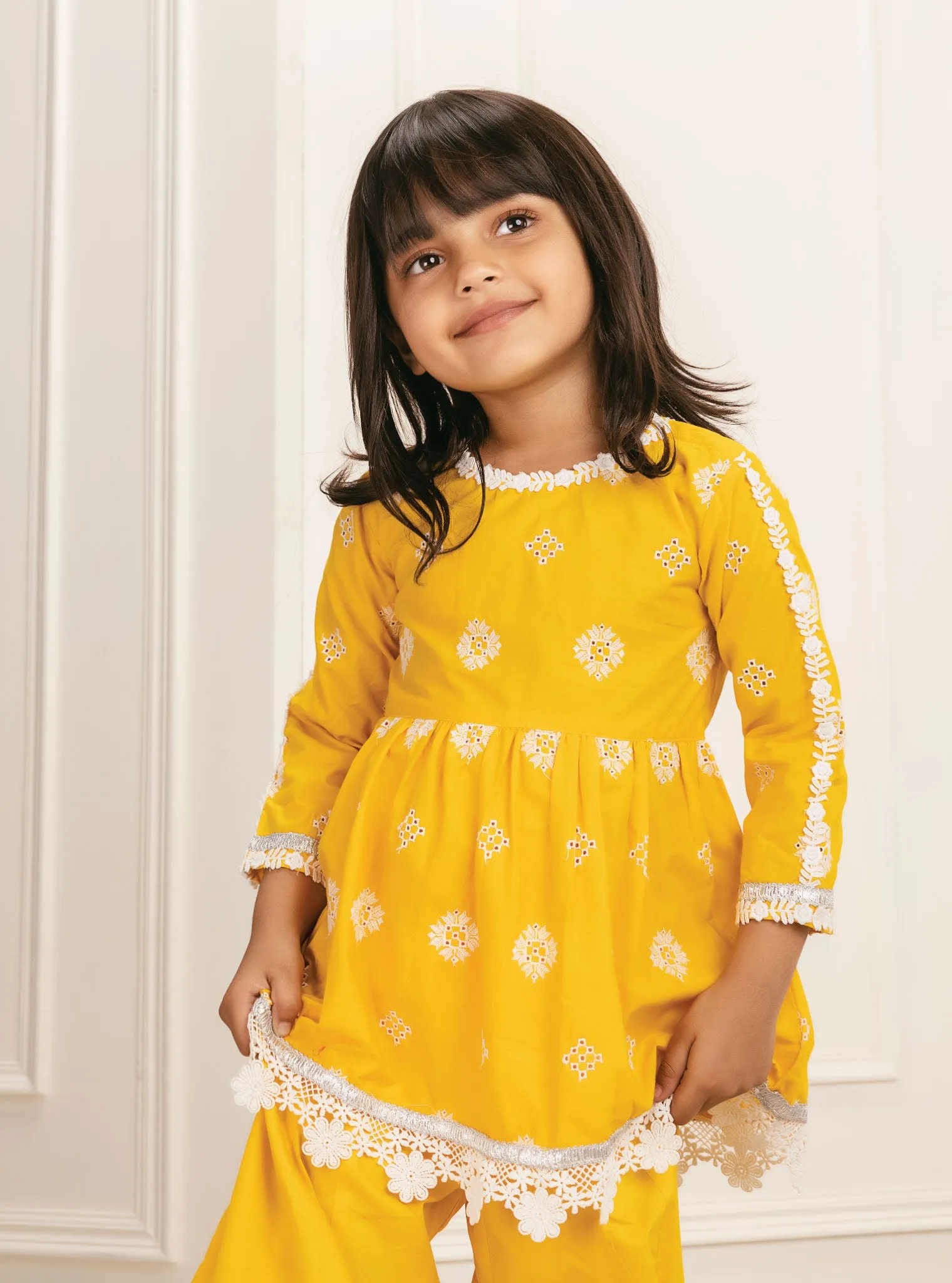 Mulmul Cotton Jolie Mango Kurta With Jolie Mango Sharara