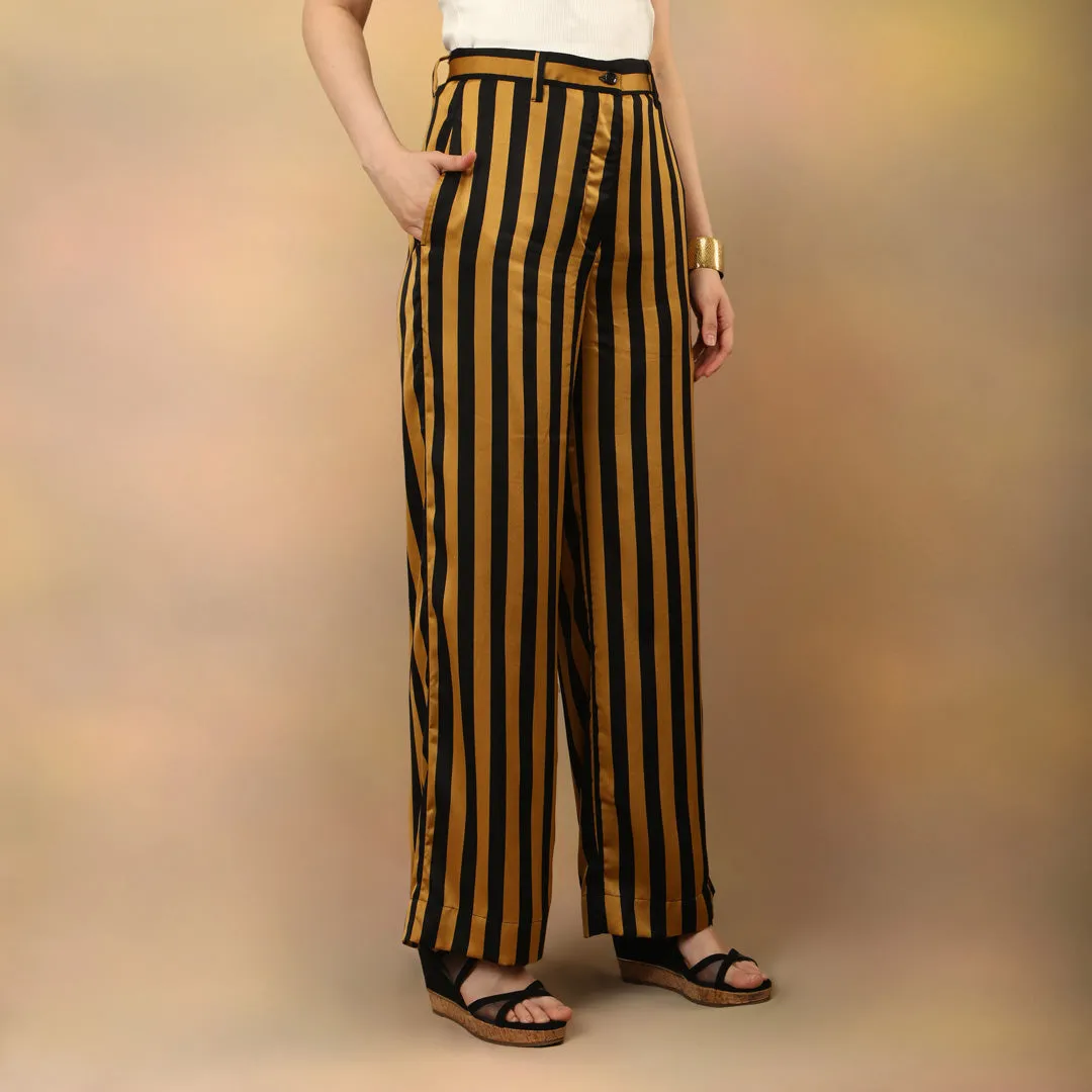 Mustard Striped Flared Trousers